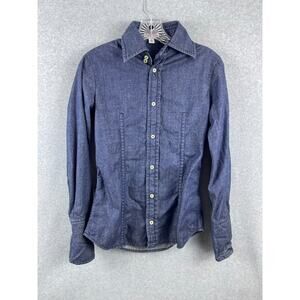 True Religion Denim Chambray Shirt Womens‎ S Blue Long Sleeve Button Down Cowboy